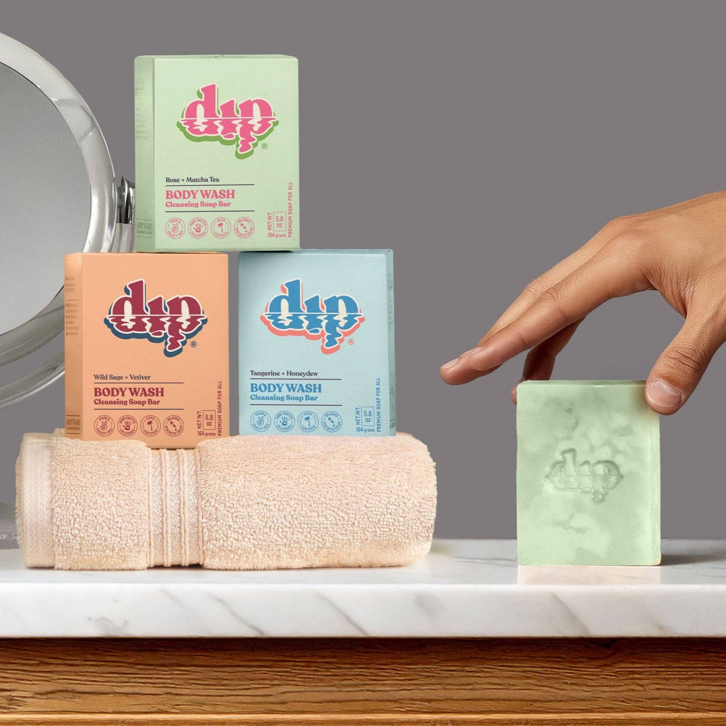 Rose & Matcha Tea
- Dip Body Wash Cleansing Soap Bar