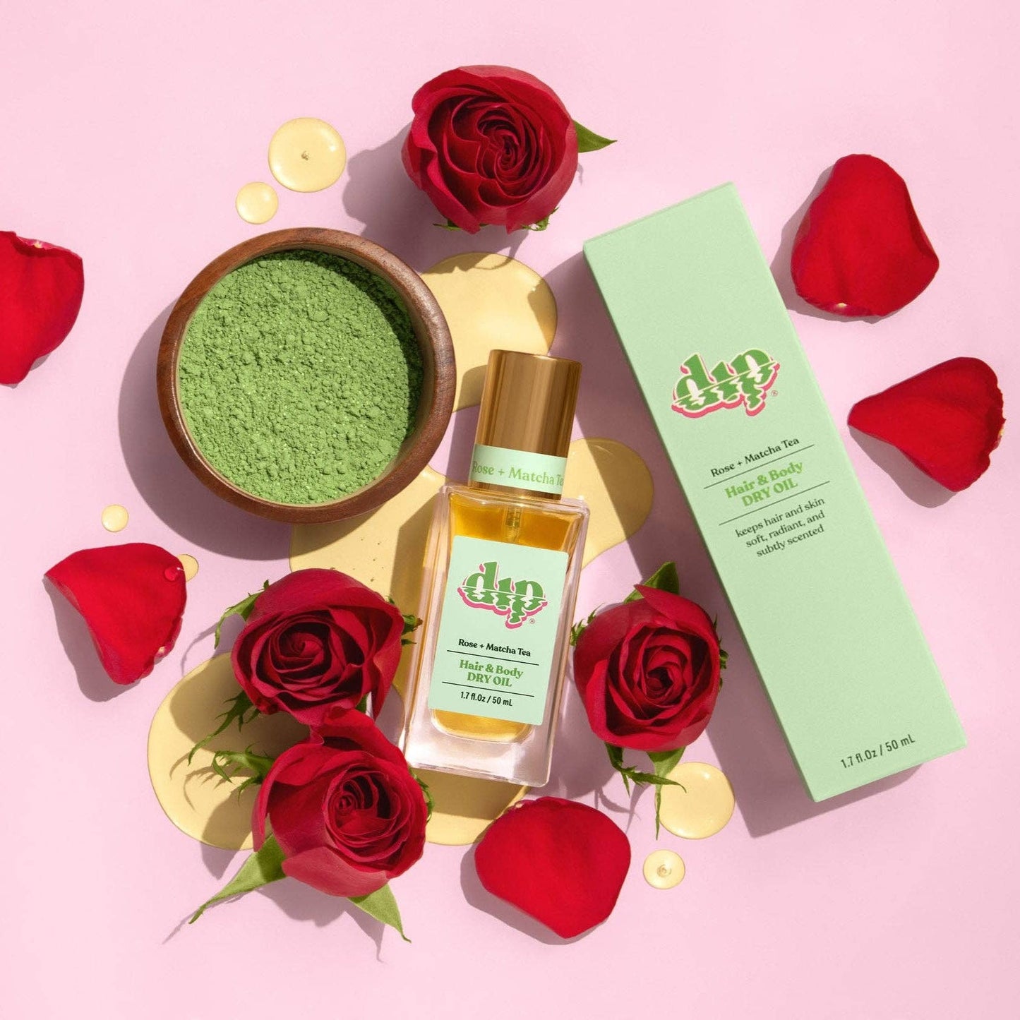 Rose & Matcha Tea
 - Dip Hair & Body Dry Oil