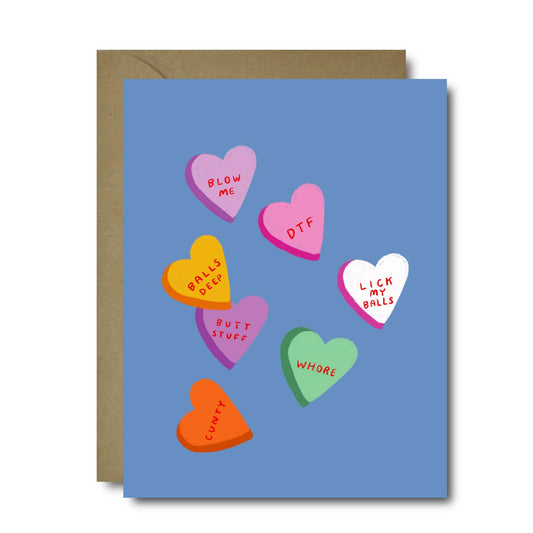 Spicy Candy Hearts Blow Me Whore DTF Love Greeting Card